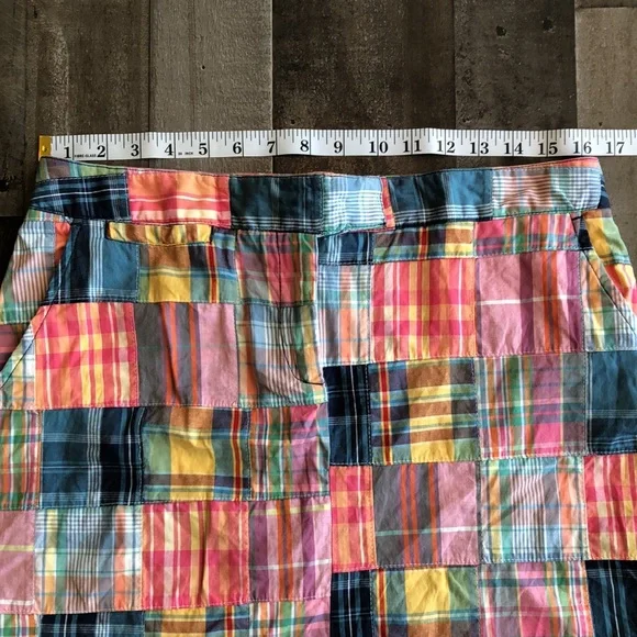 Larry Levine Patchwork Plaid Mini Skirt in Pink, Yellow, Blue - Picture 4 of 7